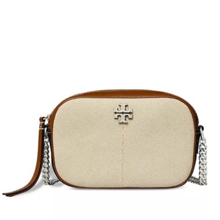 Tory Burch Mcgraw Color Block Patent Leather Canvas Camera Crossbody Bag
